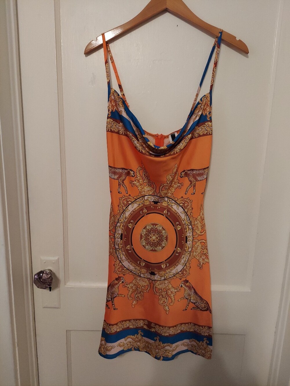 Identity Mini Slip Dress Womens Small Satin Spaghetti Strap Multi Print